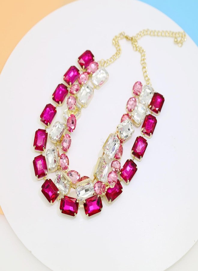 CIOOU Crystal Rhinestone Heart Gemstone Choker Collar Necklace for Women Sparkly Colored Emerald Neck Chain Statement Necklace For Women (3 strands rhinestone necklace 03) - Image 2